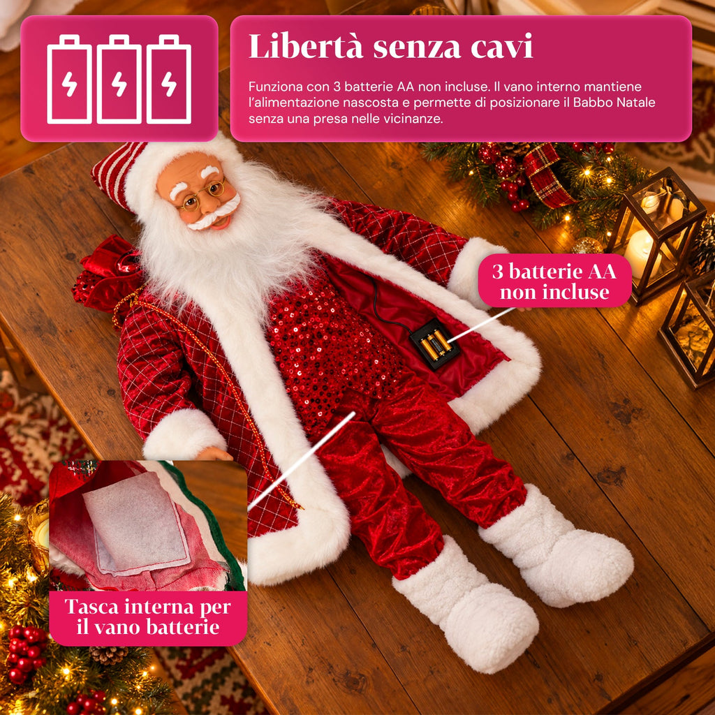 Babbo Natale con luci e musica, statua natalizia decorativa 65-95-120 cm, ornamento luminoso a batteria - Blind Box