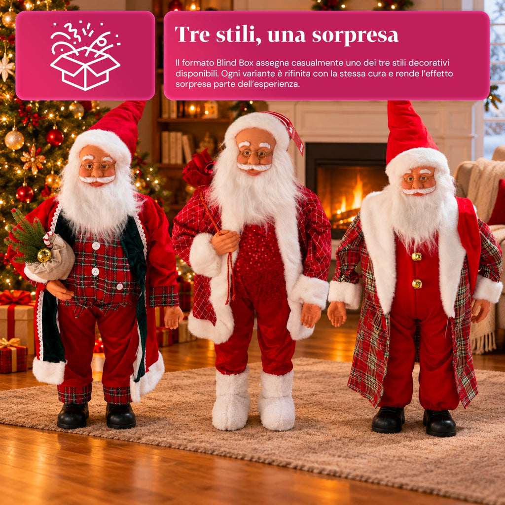 Babbo Natale con luci e musica, statua natalizia decorativa 65-95-120 cm, ornamento luminoso a batteria - Blind Box