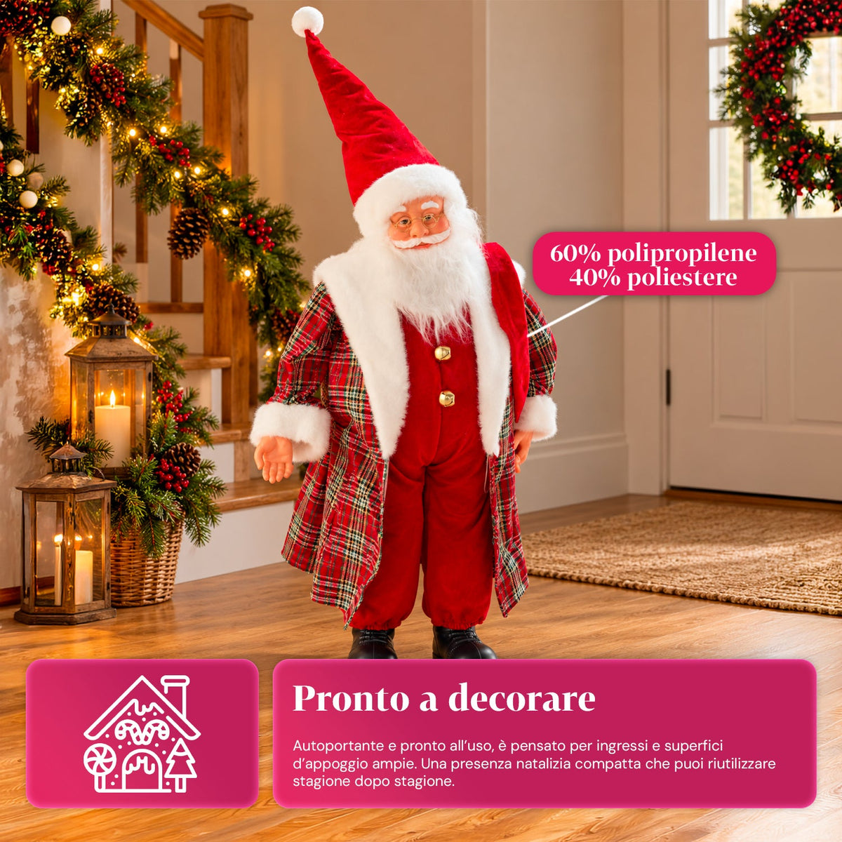 Babbo Natale con luci e musica, statua natalizia decorativa 65-95-120 cm, ornamento luminoso a batteria - Blind Box