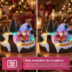 Villaggio di Natale luminoso con elemento rotante, luci LED e musica – 3 varianti: albero, Babbo Natale, bambini – 17x14x15 cm