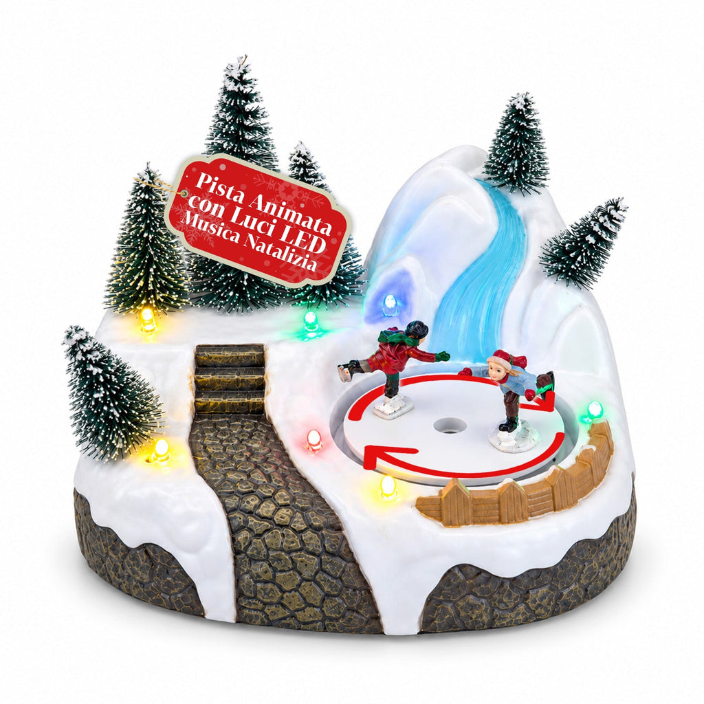 Villaggio di Natale luminoso con elemento rotante, luci LED e musica – 3 varianti: albero, Babbo Natale, bambini – 17x14x15 cm