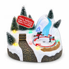 Villaggio di Natale luminoso con elemento rotante, luci LED e musica – 3 varianti: albero, Babbo Natale, bambini – 17x14x15 cm
