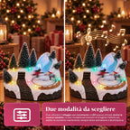 Villaggio di Natale luminoso con elemento rotante, luci LED e musica – 3 varianti: albero, Babbo Natale, bambini – 17x14x15 cm