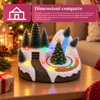 Villaggio di Natale luminoso con elemento rotante, luci LED e musica – 3 varianti: albero, Babbo Natale, bambini – 17x14x15 cm