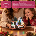 Villaggio di Natale luminoso con elemento rotante, luci LED e musica – 3 varianti: albero, Babbo Natale, bambini – 17x14x15 cm