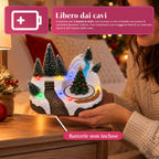 Villaggio di Natale luminoso con elemento rotante, luci LED e musica – 3 varianti: albero, Babbo Natale, bambini – 17x14x15 cm