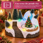 Villaggio di Natale luminoso con elemento rotante, luci LED e musica – 3 varianti: albero, Babbo Natale, bambini – 17x14x15 cm