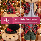 Orso natalizio decorativo 85 cm, peluche da arredo con cappello e abito scozzese, base stabile, rosso o marrone tartan
