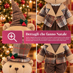 Orso natalizio decorativo 85 cm, peluche da arredo con cappello e abito scozzese, base stabile, rosso o marrone tartan