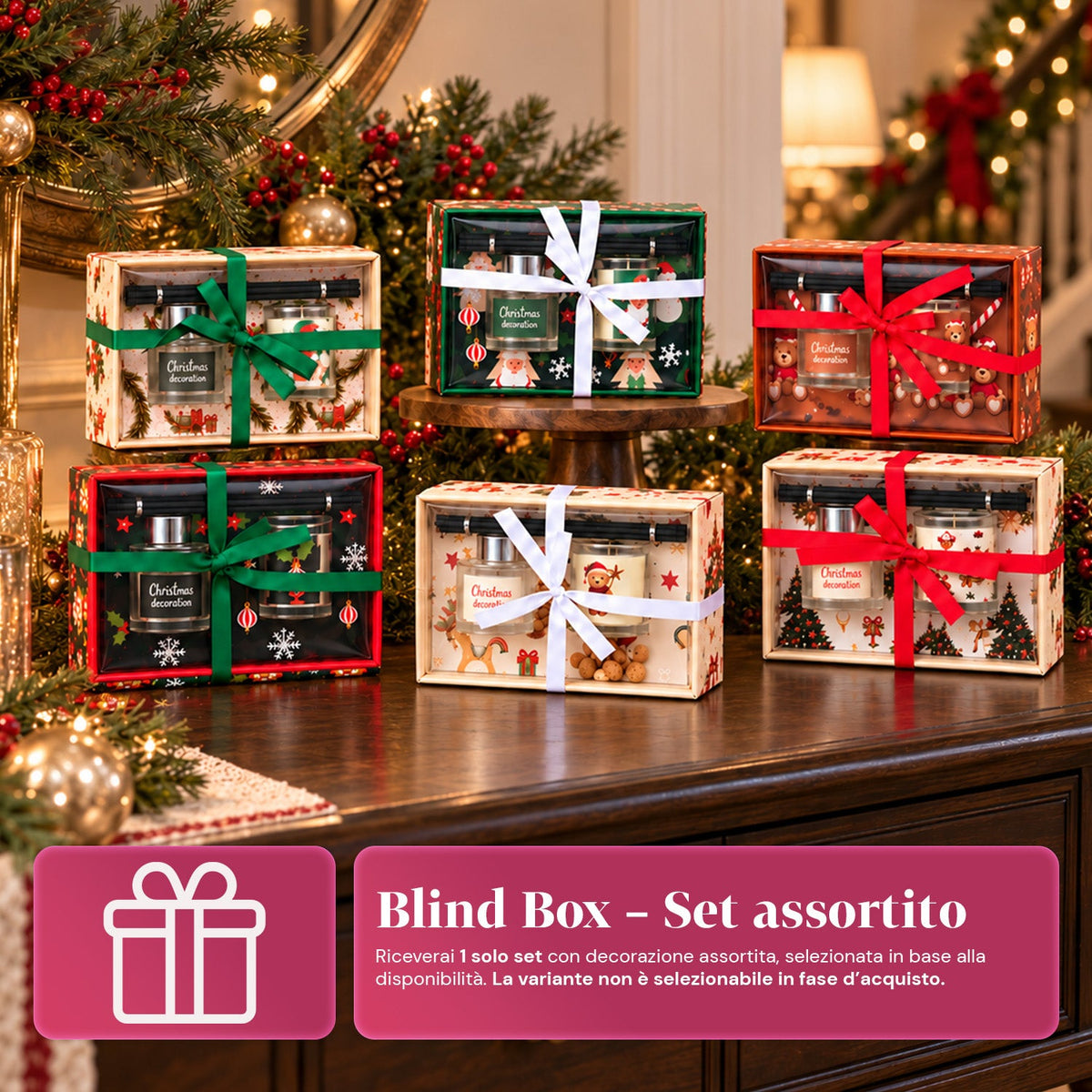 Set Diffusore di Fragranze per Ambienti con Bastoncini e Candela Profumata, Fragranze Natalizie, Cofanetto Regalo di Natale