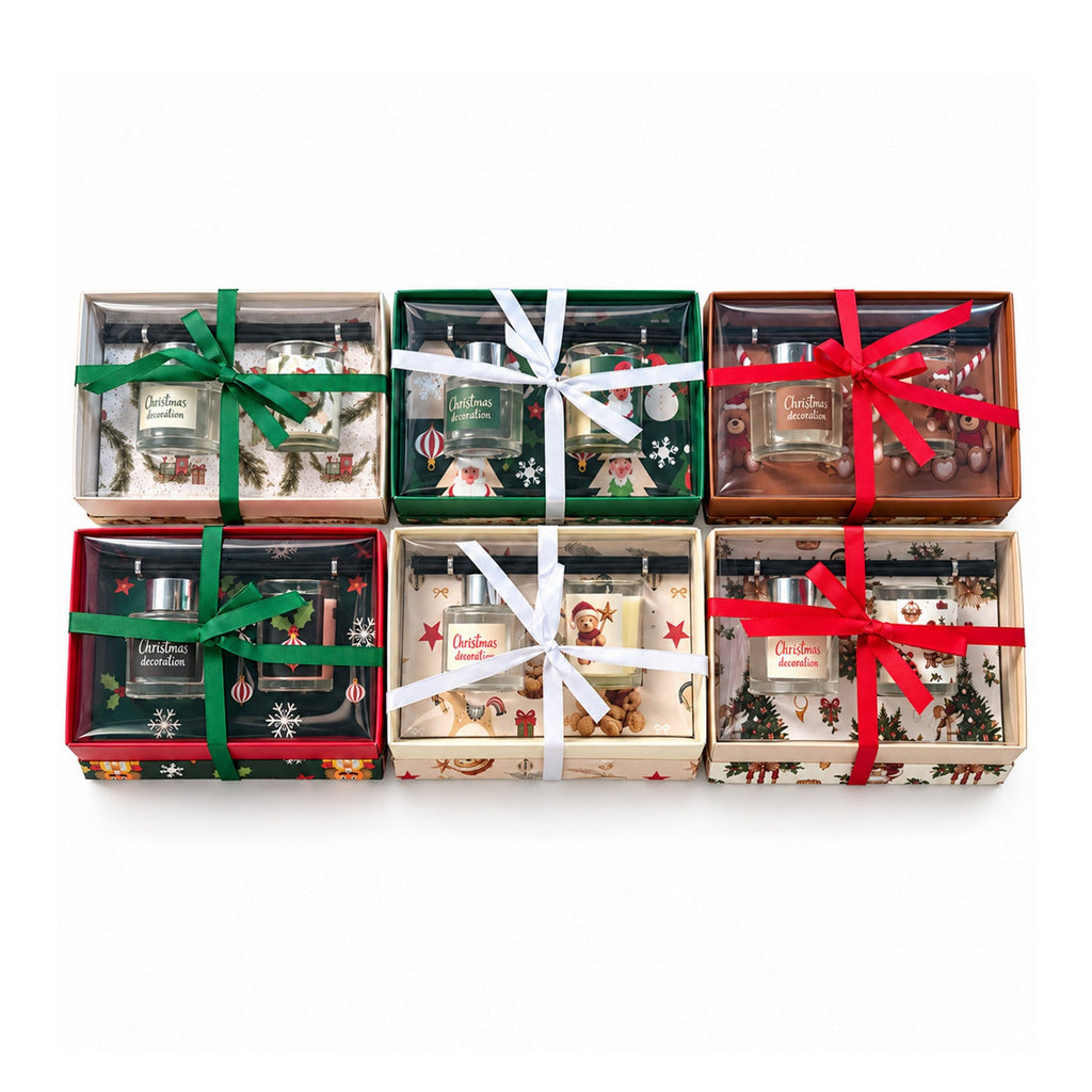 Set Diffusore di Fragranze per Ambienti con Bastoncini e Candela Profumata, Fragranze Natalizie, Cofanetto Regalo di Natale