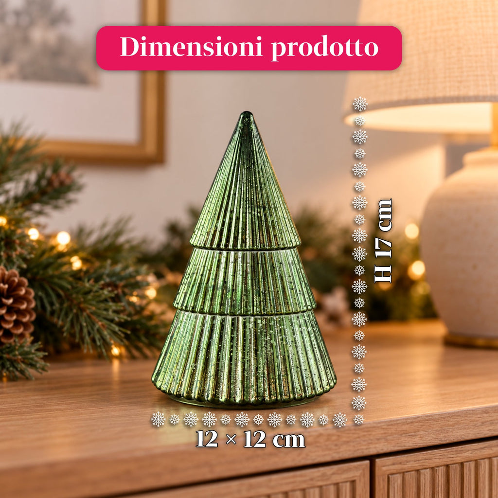 Candela Profumata in Vetro Decorato a Forma di Sfera o Albero – Fragranze Pino, Cannella e Vaniglia – Contenitore Riutilizzabile