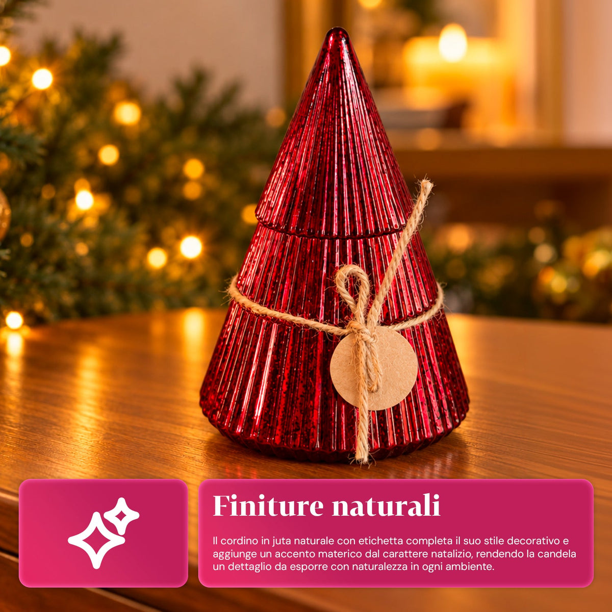 Candela Profumata in Vetro Decorato a Forma di Sfera o Albero – Fragranze Pino, Cannella e Vaniglia – Contenitore Riutilizzabile