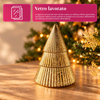 Candela Profumata in Vetro Decorato a Forma di Sfera o Albero – Fragranze Pino, Cannella e Vaniglia – Contenitore Riutilizzabile