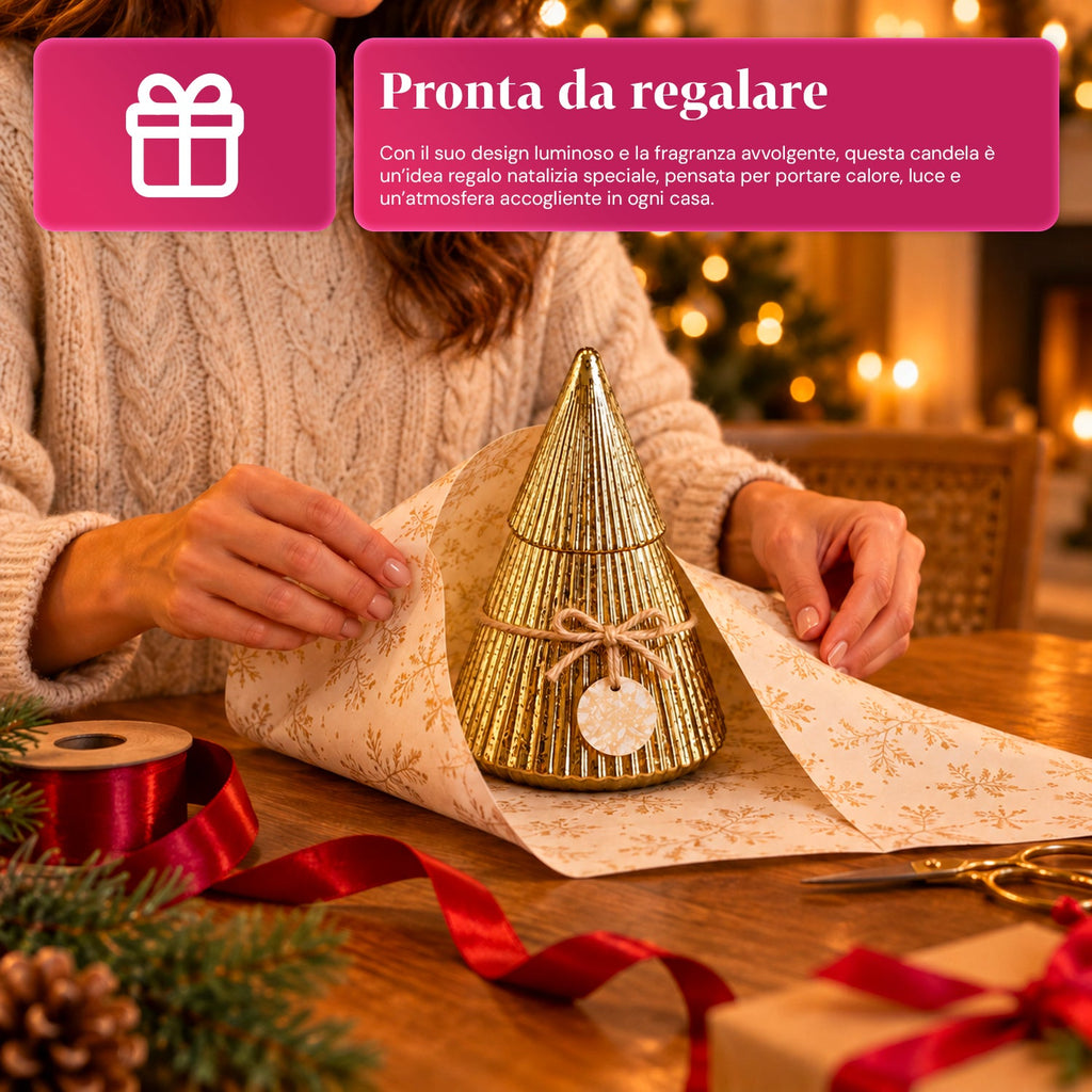 Candela Profumata in Vetro Decorato a Forma di Sfera o Albero – Fragranze Pino, Cannella e Vaniglia – Contenitore Riutilizzabile