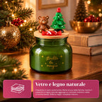 Scented Candle in Glass Jar with Decorated Lid – Pine, Cinnamon and Vanilla Fragrances – Reusable Container with Inscription