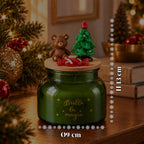 Scented Candle in Glass Jar with Decorated Lid – Pine, Cinnamon and Vanilla Fragrances – Reusable Container with Inscription