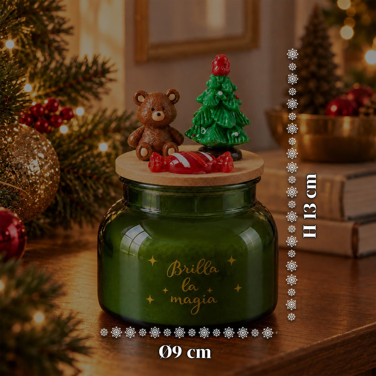 Scented Candle in Glass Jar with Decorated Lid – Pine, Cinnamon and Vanilla Fragrances – Reusable Container with Inscription