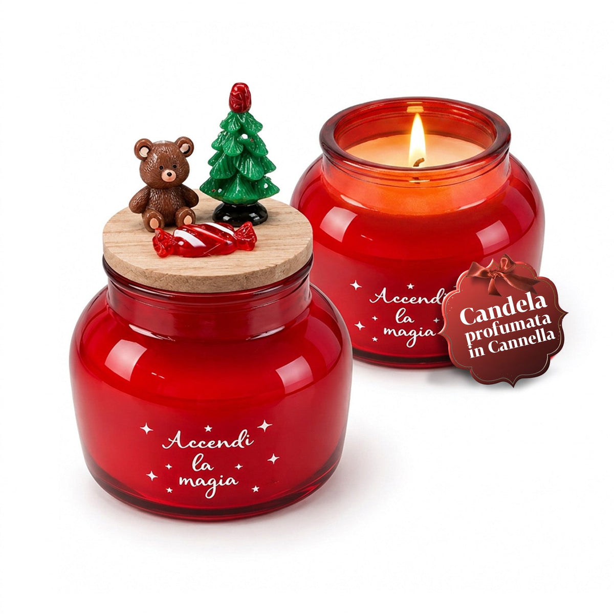 Scented Candle in Glass Jar with Decorated Lid – Pine, Cinnamon and Vanilla Fragrances – Reusable Container with Inscription