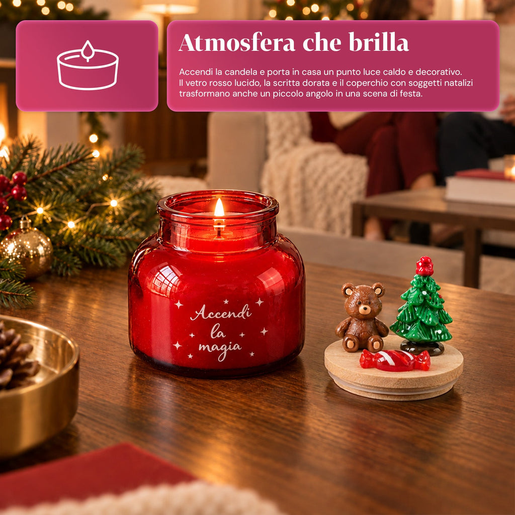 Scented Candle in Glass Jar with Decorated Lid – Pine, Cinnamon and Vanilla Fragrances – Reusable Container with Inscription