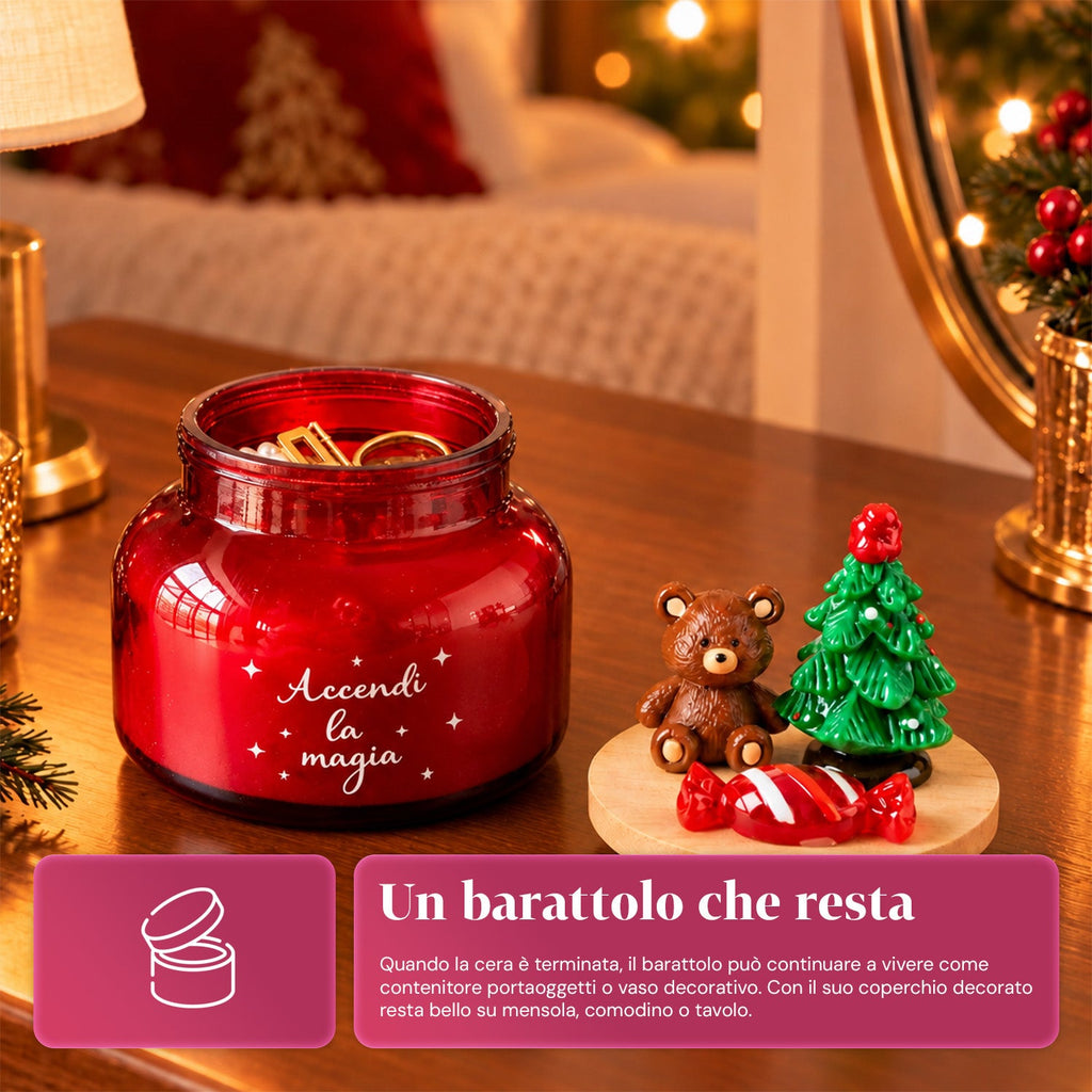 Scented Candle in Glass Jar with Decorated Lid – Pine, Cinnamon and Vanilla Fragrances – Reusable Container with Inscription