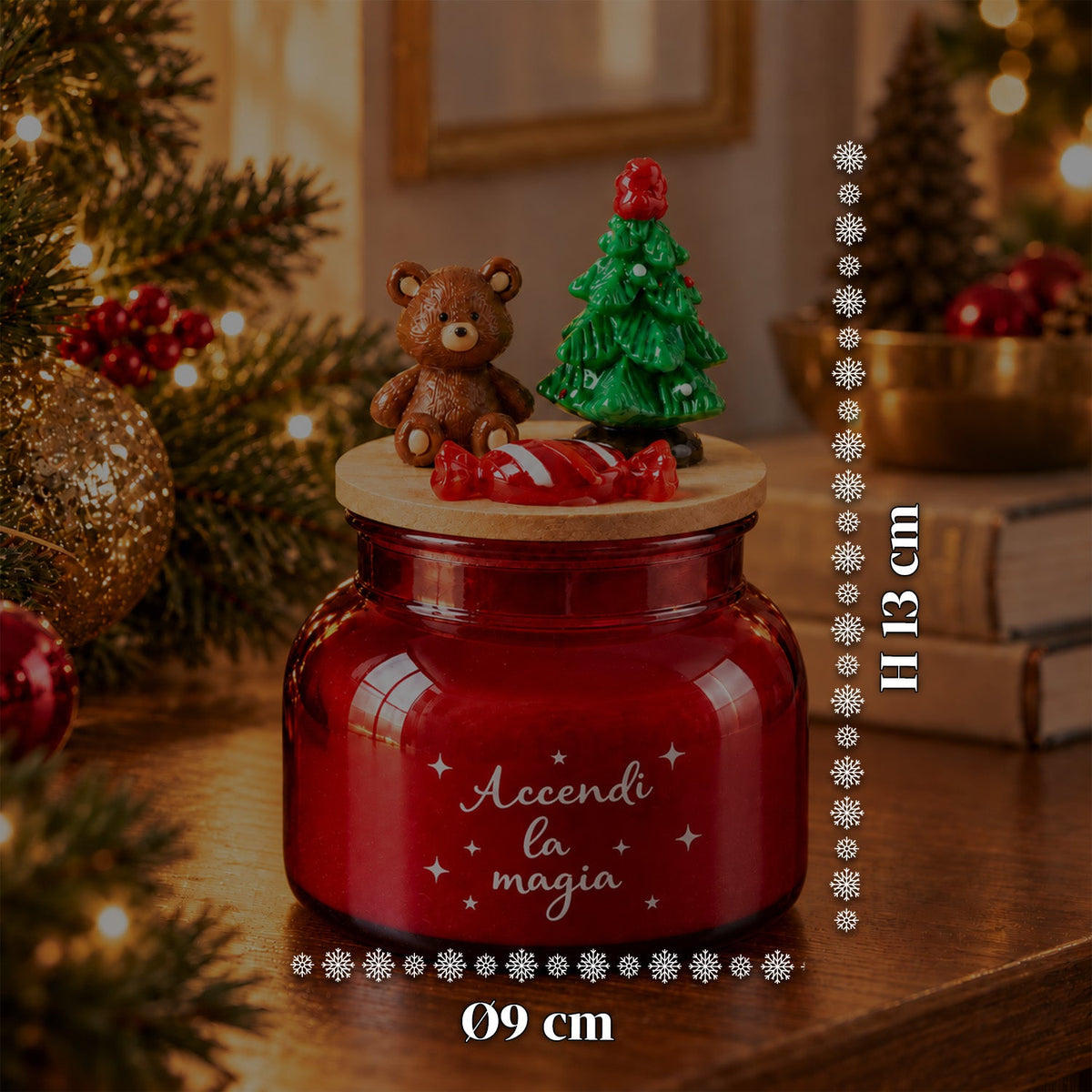 Scented Candle in Glass Jar with Decorated Lid – Pine, Cinnamon and Vanilla Fragrances – Reusable Container with Inscription