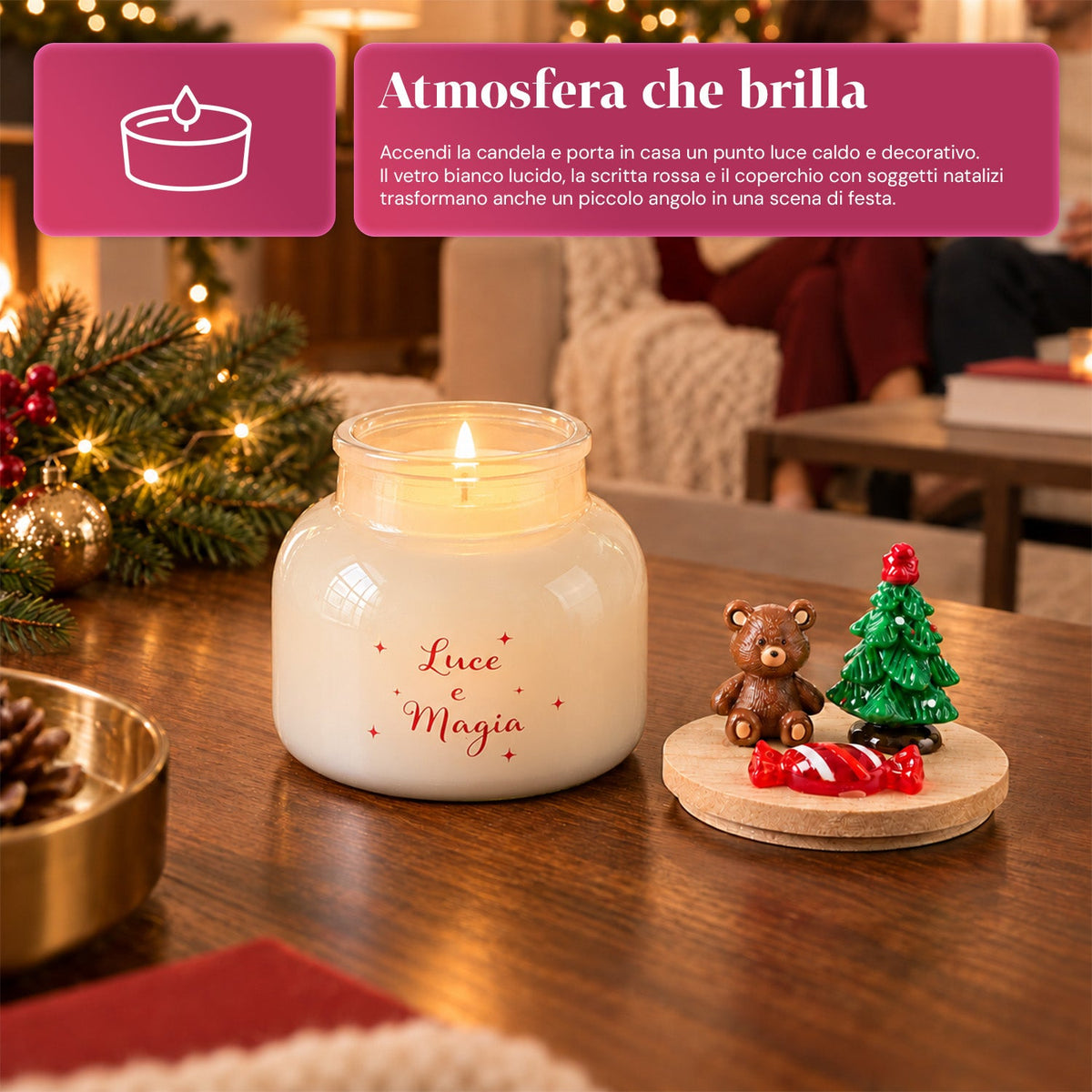 Scented Candle in Glass Jar with Decorated Lid – Pine, Cinnamon and Vanilla Fragrances – Reusable Container with Inscription