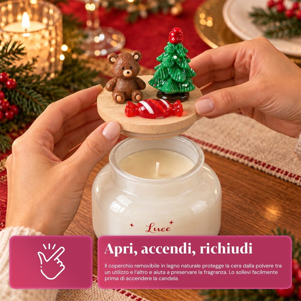 Scented Candle in Glass Jar with Decorated Lid – Pine, Cinnamon and Vanilla Fragrances – Reusable Container with Inscription