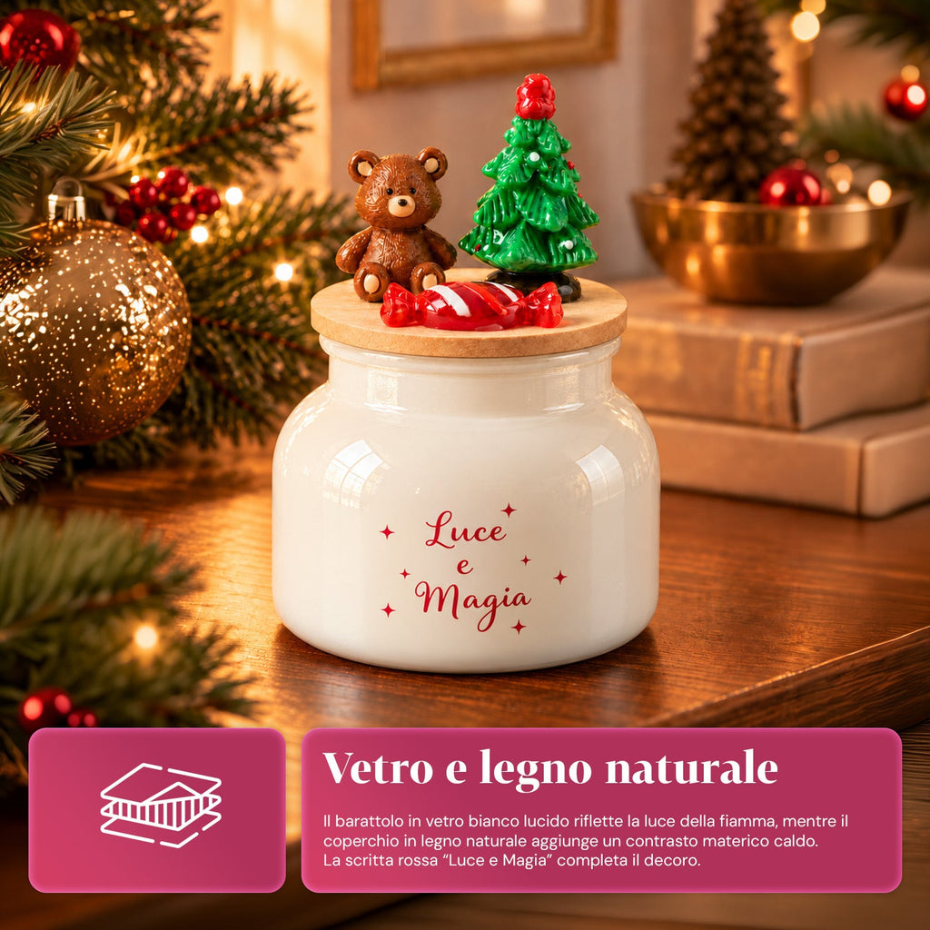 Scented Candle in Glass Jar with Decorated Lid – Pine, Cinnamon and Vanilla Fragrances – Reusable Container with Inscription