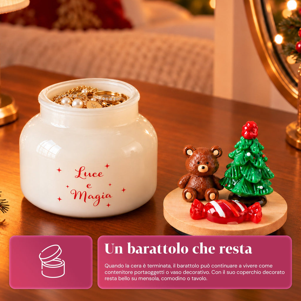 Scented Candle in Glass Jar with Decorated Lid – Pine, Cinnamon and Vanilla Fragrances – Reusable Container with Inscription