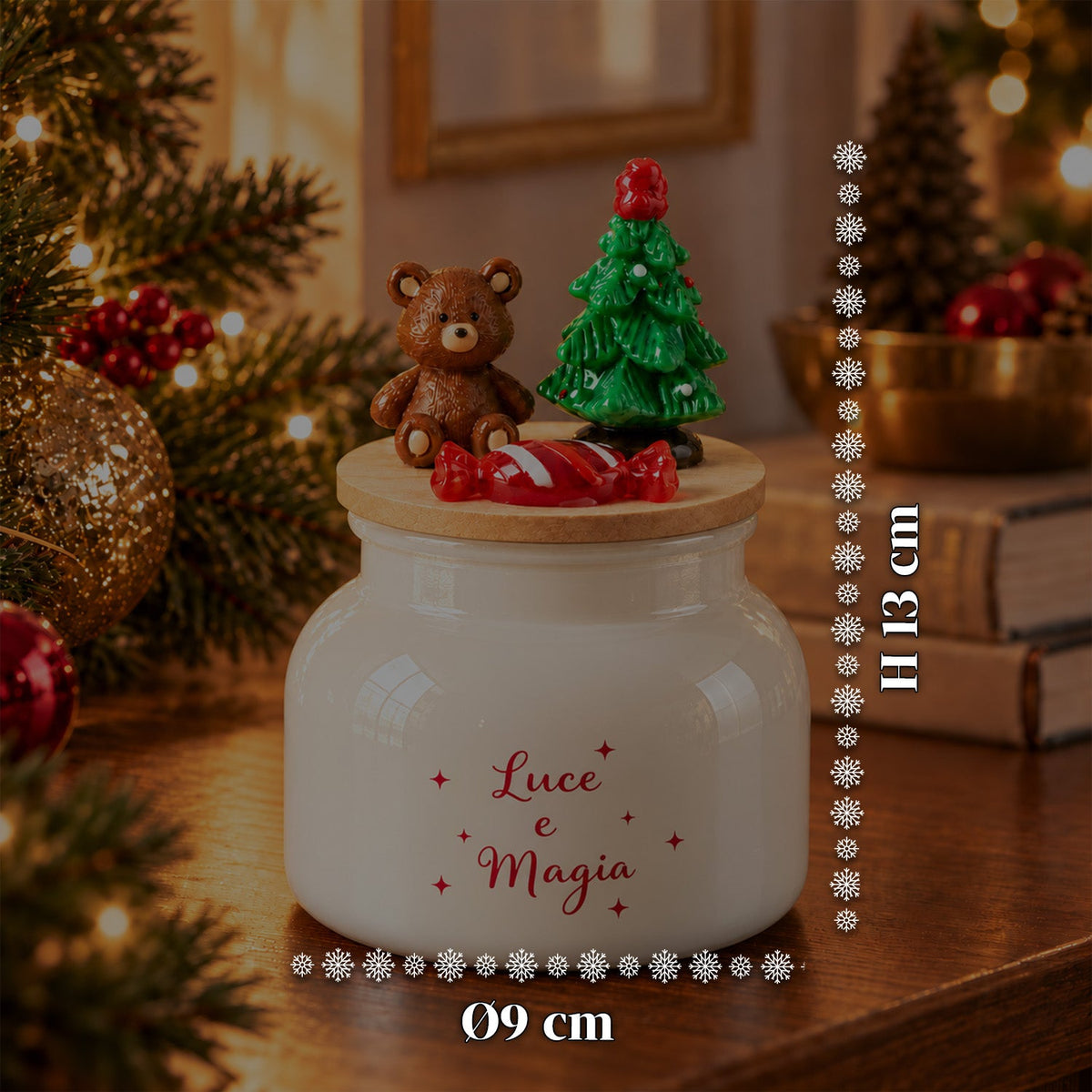 Scented Candle in Glass Jar with Decorated Lid – Pine, Cinnamon and Vanilla Fragrances – Reusable Container with Inscription