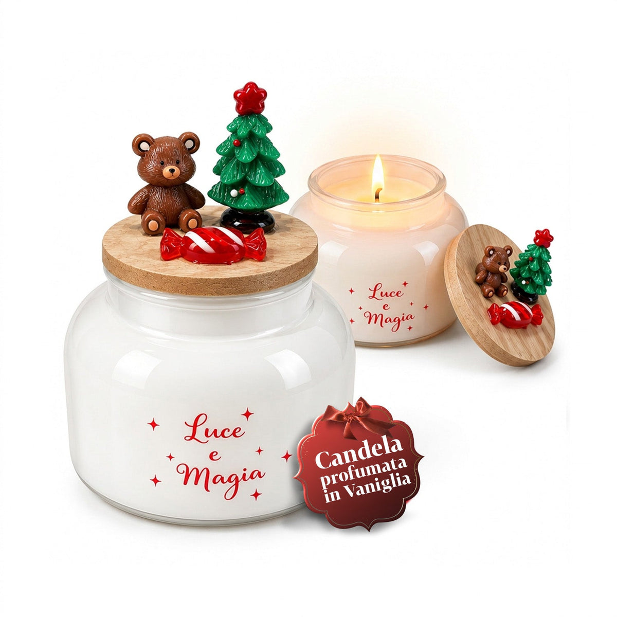 Scented Candle in Glass Jar with Decorated Lid – Pine, Cinnamon and Vanilla Fragrances – Reusable Container with Inscription