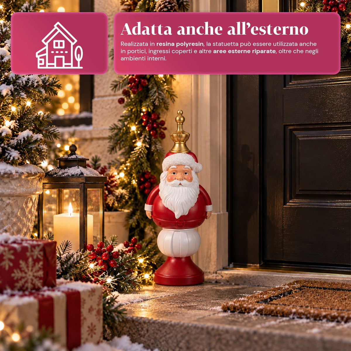 Statuetta natalizia 35 cm in resina, decorazione di Natale Babbo Natale, soldatino schiaccianoci e orsetto, rosso o bianco, per interni ed esterni