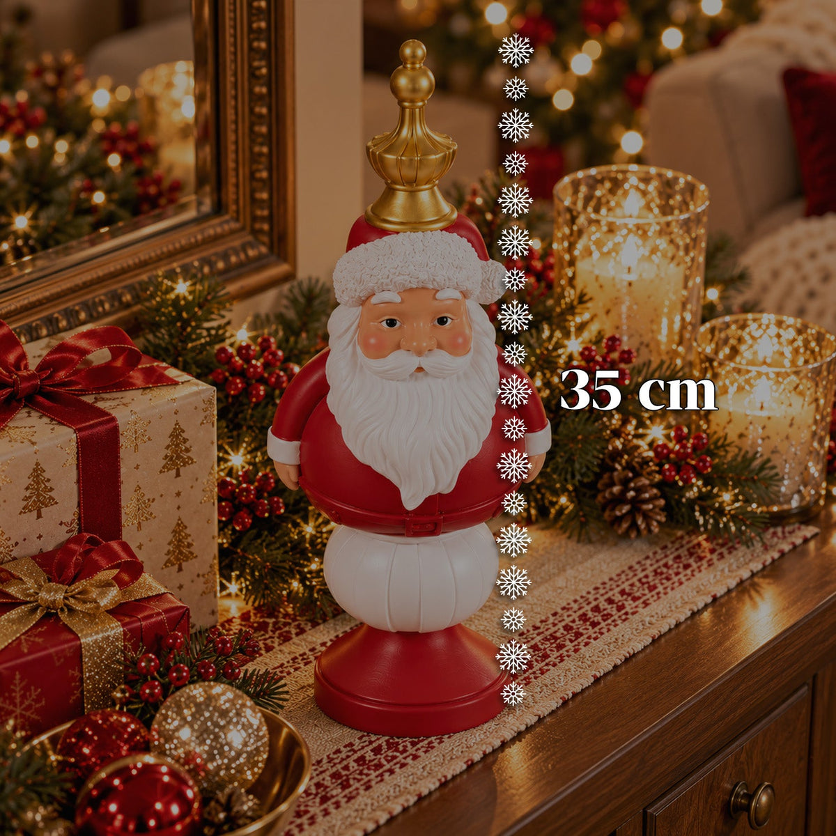 Statuetta natalizia 35 cm in resina, decorazione di Natale Babbo Natale, soldatino schiaccianoci e orsetto, rosso o bianco, per interni ed esterni