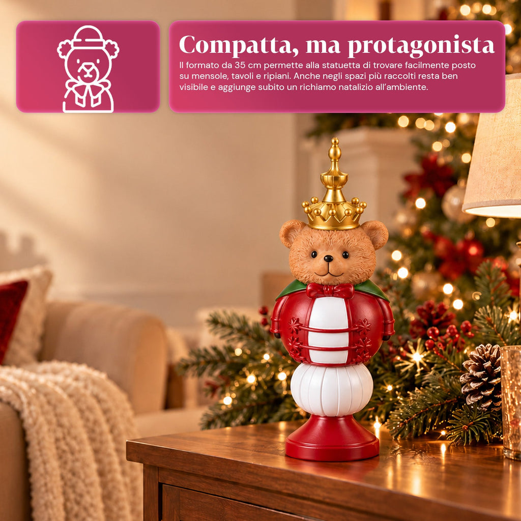 Statuetta natalizia 35 cm in resina, decorazione di Natale Babbo Natale, soldatino schiaccianoci e orsetto, rosso o bianco, per interni ed esterni
