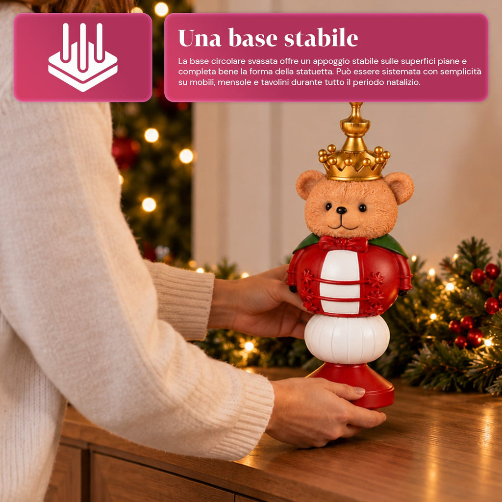 Statuetta natalizia 35 cm in resina, decorazione di Natale Babbo Natale, soldatino schiaccianoci e orsetto, rosso o bianco, per interni ed esterni