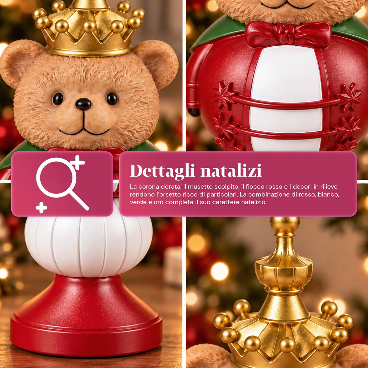 Statuetta natalizia 35 cm in resina, decorazione di Natale Babbo Natale, soldatino schiaccianoci e orsetto, rosso o bianco, per interni ed esterni