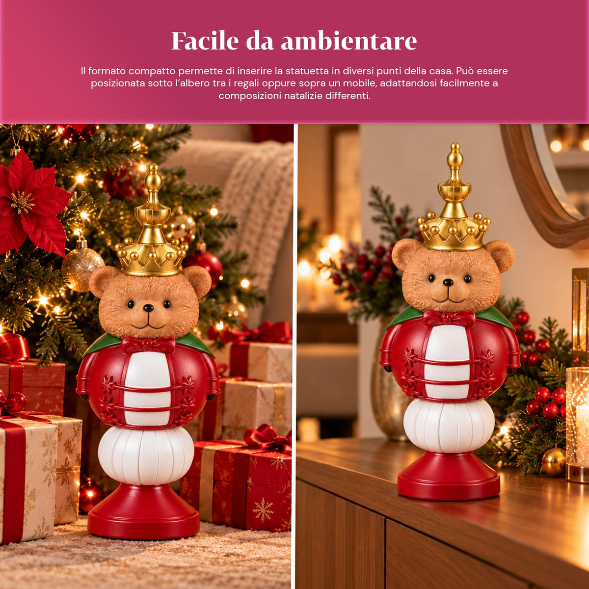 Statuetta natalizia 35 cm in resina, decorazione di Natale Babbo Natale, soldatino schiaccianoci e orsetto, rosso o bianco, per interni ed esterni