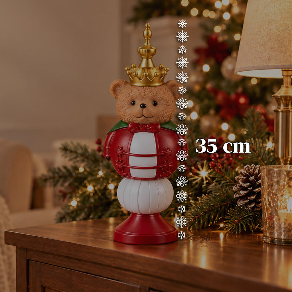 Statuetta natalizia 35 cm in resina, decorazione di Natale Babbo Natale, soldatino schiaccianoci e orsetto, rosso o bianco, per interni ed esterni