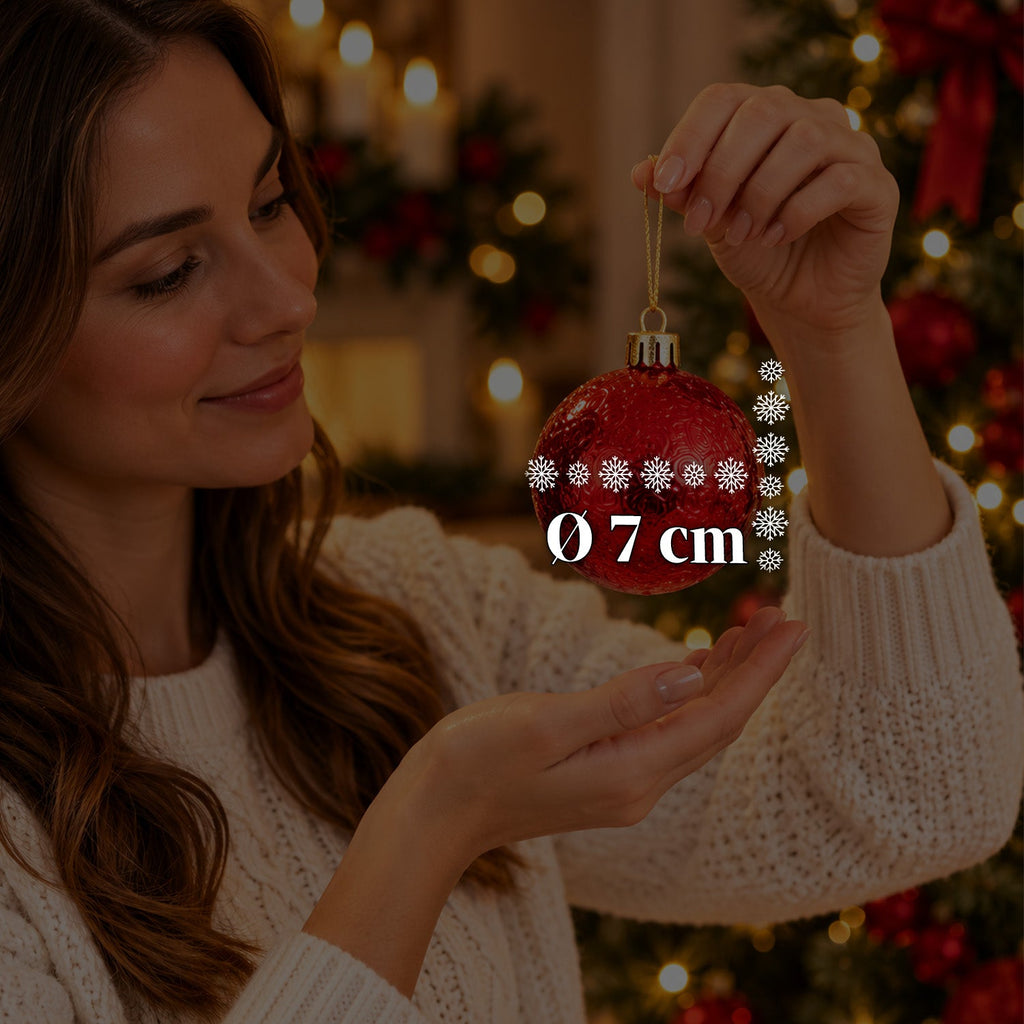 Set 16 Palline di Natale Infrangibili 7 cm - 4 Finiture Assortite Lucide, Opache e Glitterate - Decorazioni Albero e Casa - Rosso, Oro, Argento