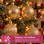 Set 16 Palline di Natale Infrangibili 7 cm - 4 Finiture Assortite Lucide, Opache e Glitterate - Decorazioni Albero e Casa - Rosso, Oro, Argento