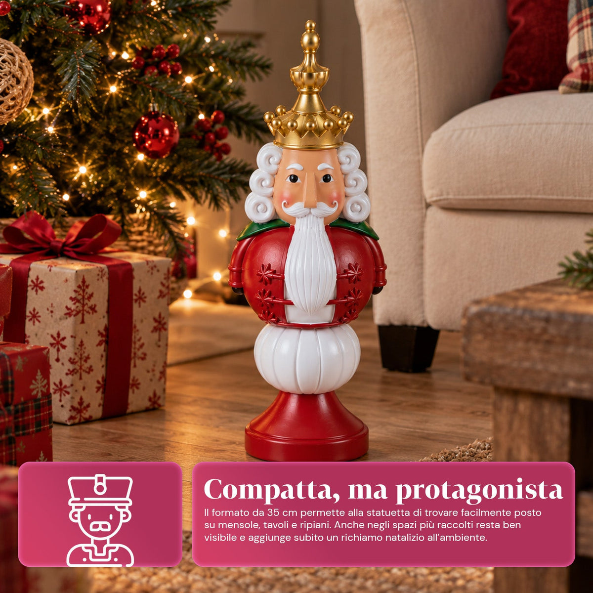 Statuetta natalizia 35 cm in resina, decorazione di Natale Babbo Natale, soldatino schiaccianoci e orsetto, rosso o bianco, per interni ed esterni