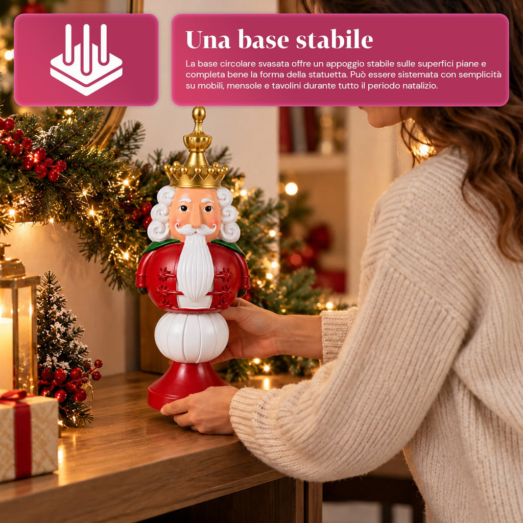 Statuetta natalizia 35 cm in resina, decorazione di Natale Babbo Natale, soldatino schiaccianoci e orsetto, rosso o bianco, per interni ed esterni