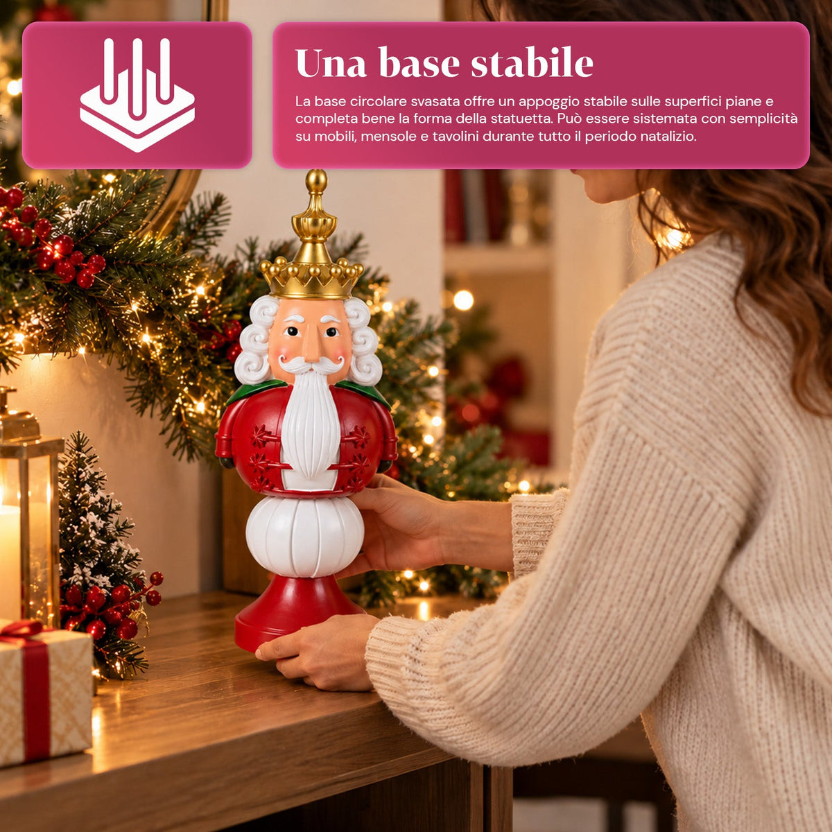 Statuetta natalizia 35 cm in resina, decorazione di Natale Babbo Natale, soldatino schiaccianoci e orsetto, rosso o bianco, per interni ed esterni