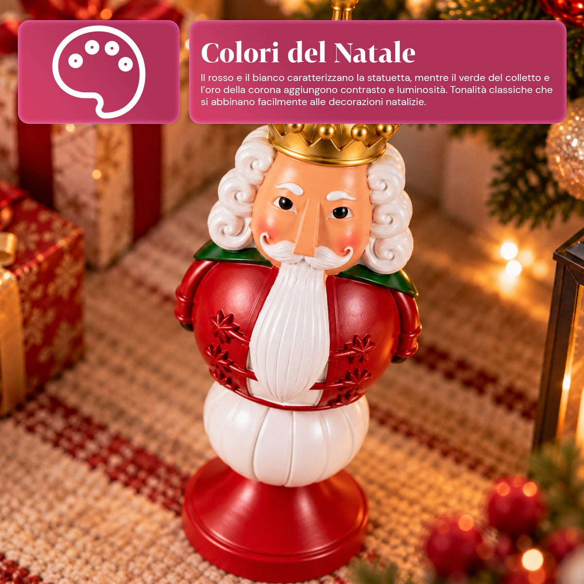 Statuetta natalizia 35 cm in resina, decorazione di Natale Babbo Natale, soldatino schiaccianoci e orsetto, rosso o bianco, per interni ed esterni