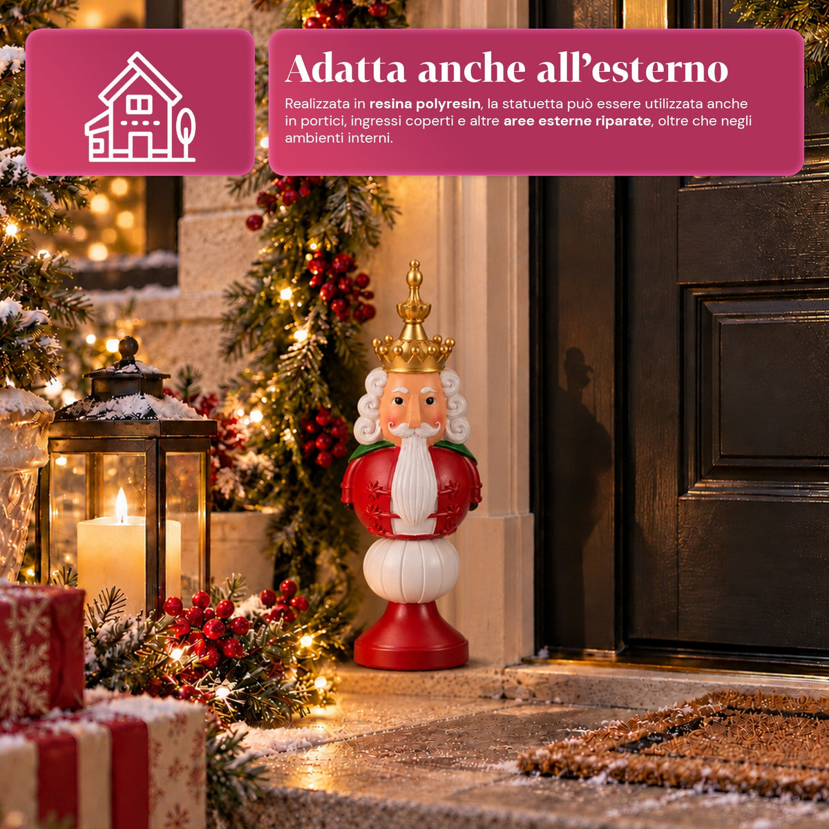 Statuetta natalizia 35 cm in resina, decorazione di Natale Babbo Natale, soldatino schiaccianoci e orsetto, rosso o bianco, per interni ed esterni