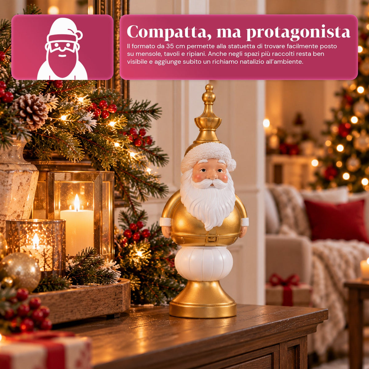 Statuetta natalizia 35 cm in resina, decorazione di Natale Babbo Natale, soldatino schiaccianoci e orsetto, rosso o bianco, per interni ed esterni