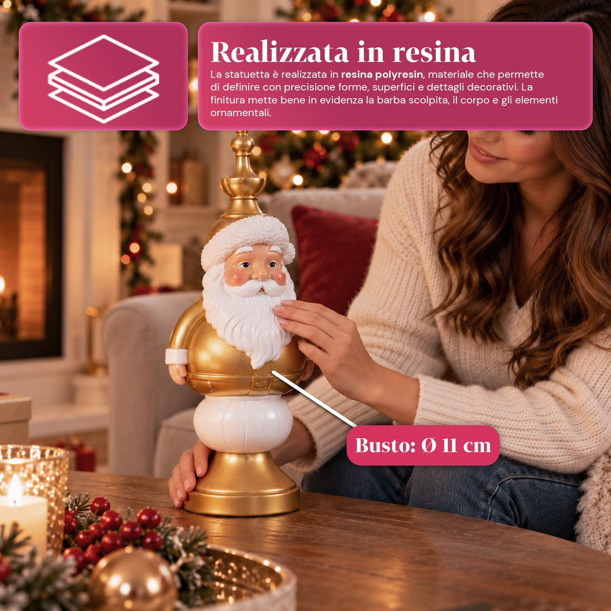 Statuetta natalizia 35 cm in resina, decorazione di Natale Babbo Natale, soldatino schiaccianoci e orsetto, rosso o bianco, per interni ed esterni