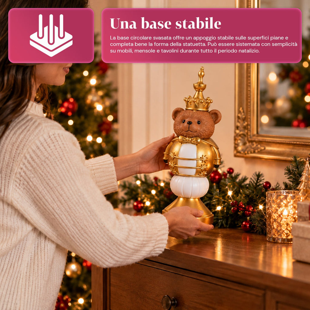 Statuetta natalizia 35 cm in resina, decorazione di Natale Babbo Natale, soldatino schiaccianoci e orsetto, rosso o bianco, per interni ed esterni