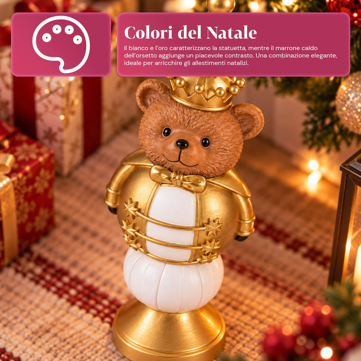 Statuetta natalizia 35 cm in resina, decorazione di Natale Babbo Natale, soldatino schiaccianoci e orsetto, rosso o bianco, per interni ed esterni